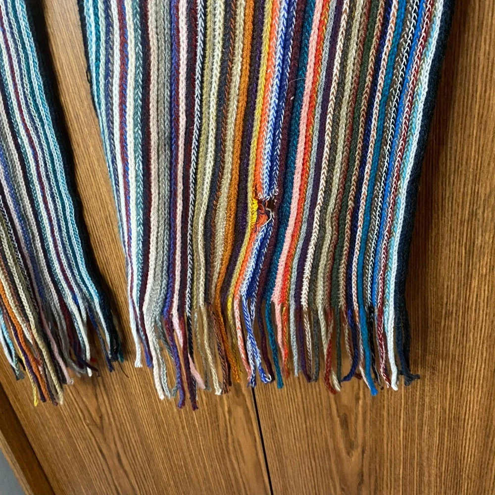 Striped Knit Scarf Unisex OS Multicolor Fringe Boho Eclectic Accessory
